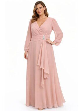 Blush Pink Chiffon Maxi Dress Size 16 Corset Back Formal Evening